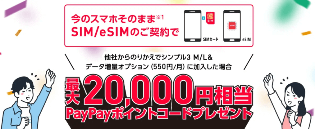 ワイモバイルのSIMカード/eSIMご契約でPayPayポイントプレゼントキャンペーンのバナー画像